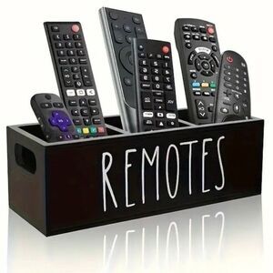 NWT Gorgeous Black Pine Wood Remotes Graphic 3 Slots Minimalist Organizer Holder